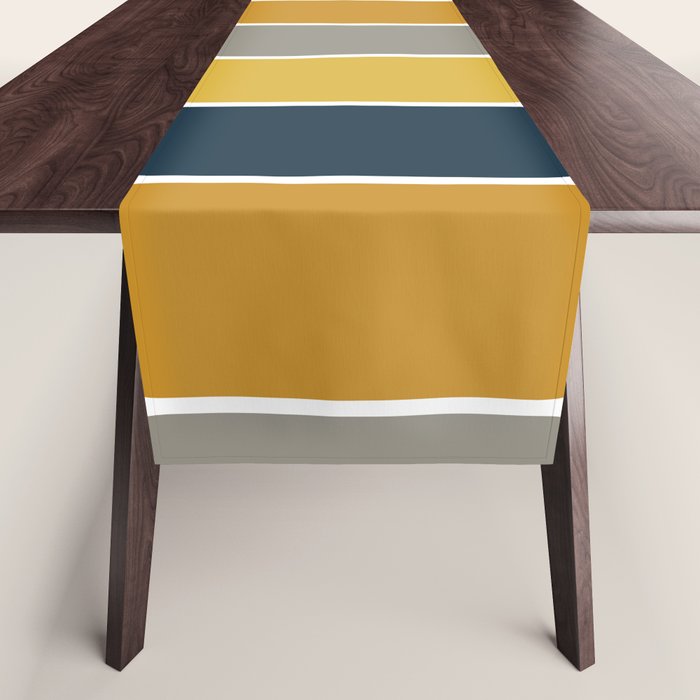 Long Honeycomb Geometric Pattern in Mustard Yellow, Navy Blue, Gray, and White Table Runner Gallery Image 1