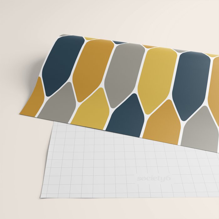 Long Honeycomb Geometric Pattern in Mustard Yellow, Navy Blue, Gray, and White Wrapping Paper Gallery Image 2