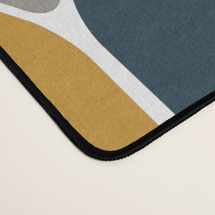 Long Honeycomb Geometric Pattern in Mustard Yellow, Navy Blue, Gray, and White Desk Mat Gallery Image 4