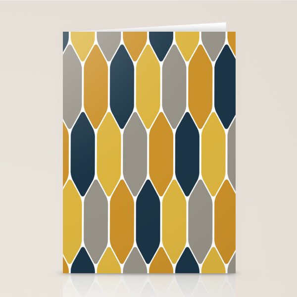 Long Honeycomb Geometric Pattern in Mustard Yellow, Navy Blue, Gray, and White Stationery Card Gallery Image 1
