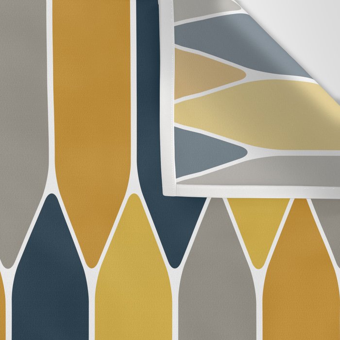 Long Honeycomb Geometric Pattern in Mustard Yellow, Navy Blue, Gray, and White Wall Tapestry Gallery Image 3
