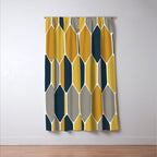 Long Honeycomb Geometric Pattern in Mustard Yellow, Navy Blue, Gray, and White Window Curtain Gallery Image 3