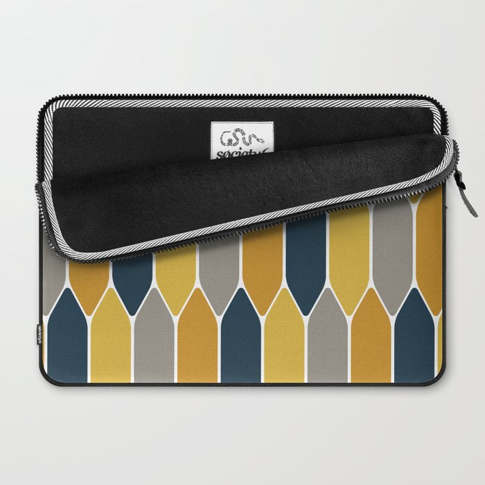 Long Honeycomb Geometric Pattern in Mustard Yellow, Navy Blue, Gray, and White Laptop Sleeve Gallery Image 2