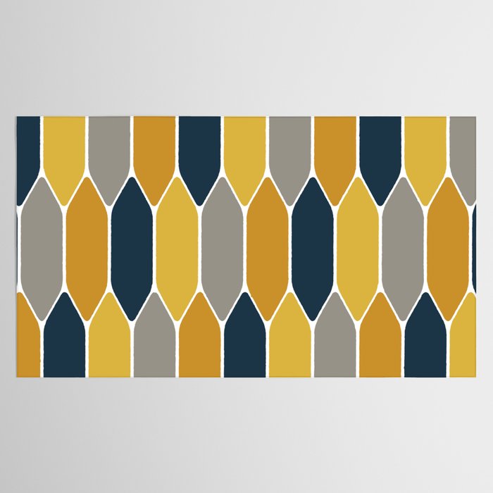Long Honeycomb Geometric Pattern in Mustard Yellow, Navy Blue, Gray, and White Tablecloth Gallery Image 2