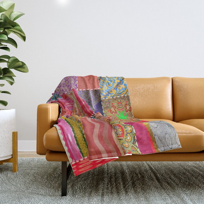 Boho Sari Patchwork Quilt Throw Blanket Gallery Image 1