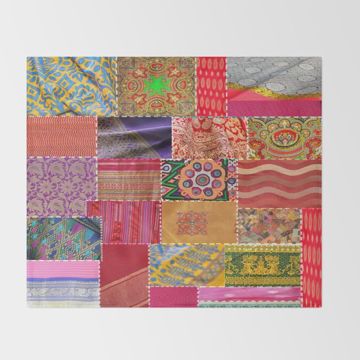 Boho Sari Patchwork Quilt Throw Blanket Gallery Image 2