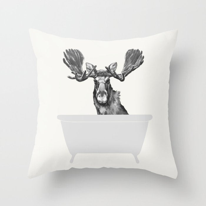 Vintage Moose in Bathtub Throw Pillow Gallery Image 6