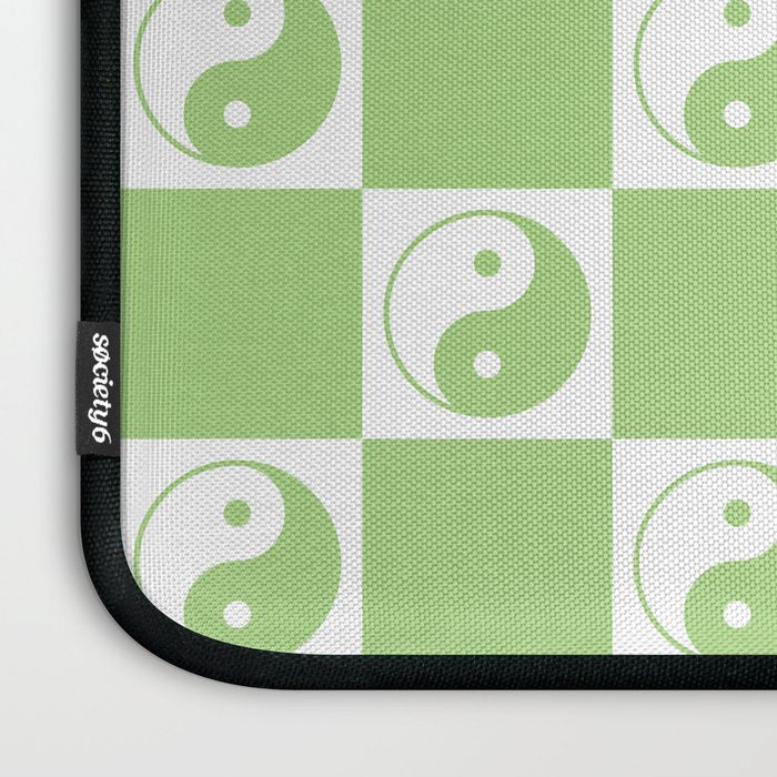 Yin Yang Checker in Green and White Laptop Sleeve Gallery Image 3