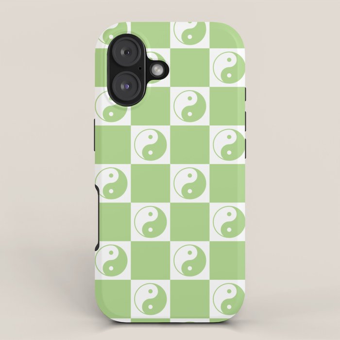 Yin Yang Checker in Green and White iPhone Case Gallery Image 1