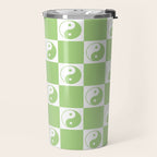 Yin Yang Checker in Green and White Travel Mug Gallery Image 2