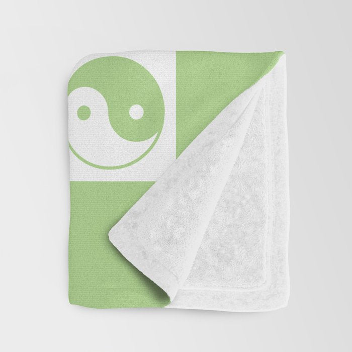 Yin Yang Checker in Green and White Throw Blanket Gallery Image 3