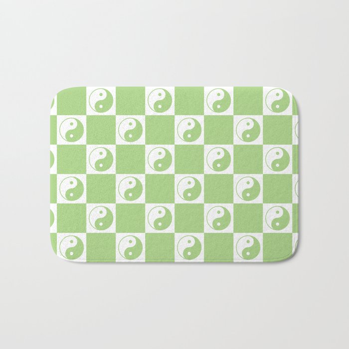 Yin Yang Checker in Green and White Bath Mat Gallery Image 1