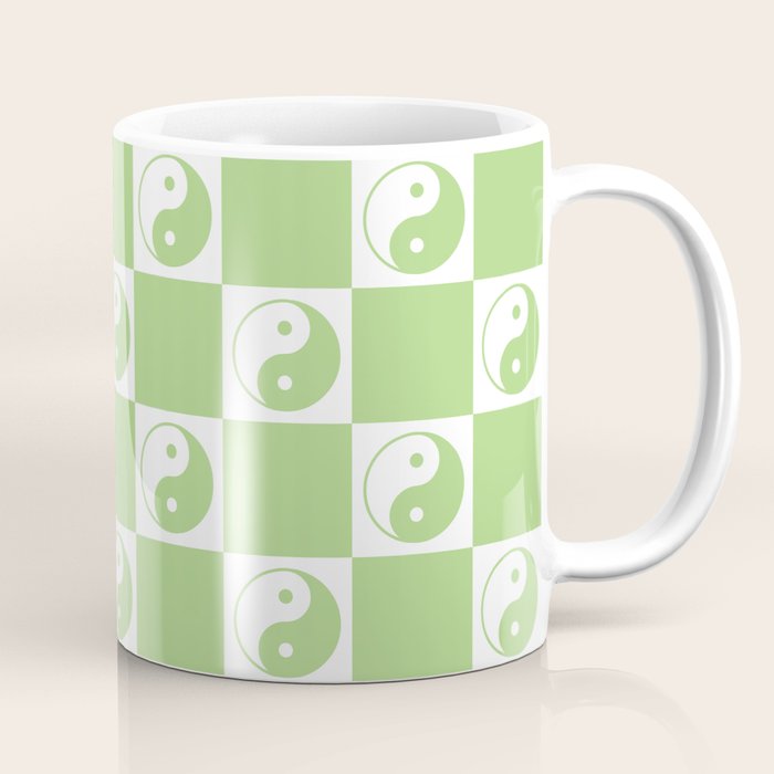 Yin Yang Checker in Green and White Coffee Mug Gallery Image 1