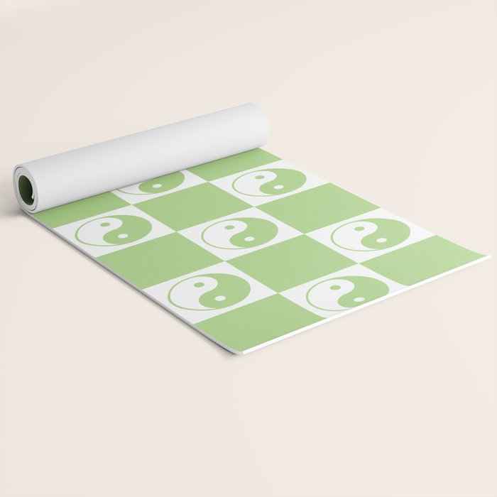 Yin Yang Checker in Green and White Yoga Mat Gallery Image 2