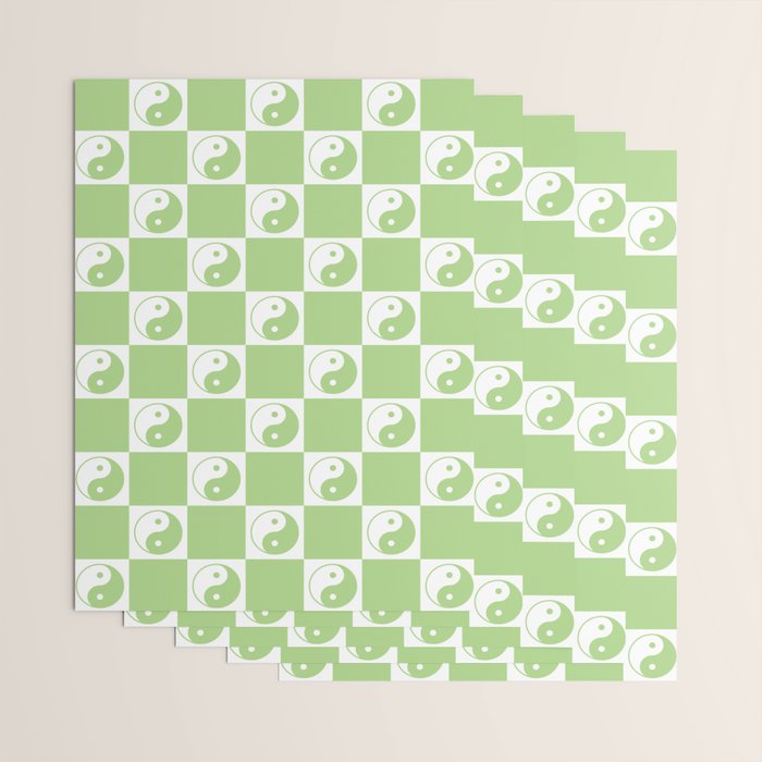 Yin Yang Checker in Green and White Wrapping Paper Gallery Image 3