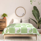 Yin Yang Checker in Green and White Comforter Gallery Image 3