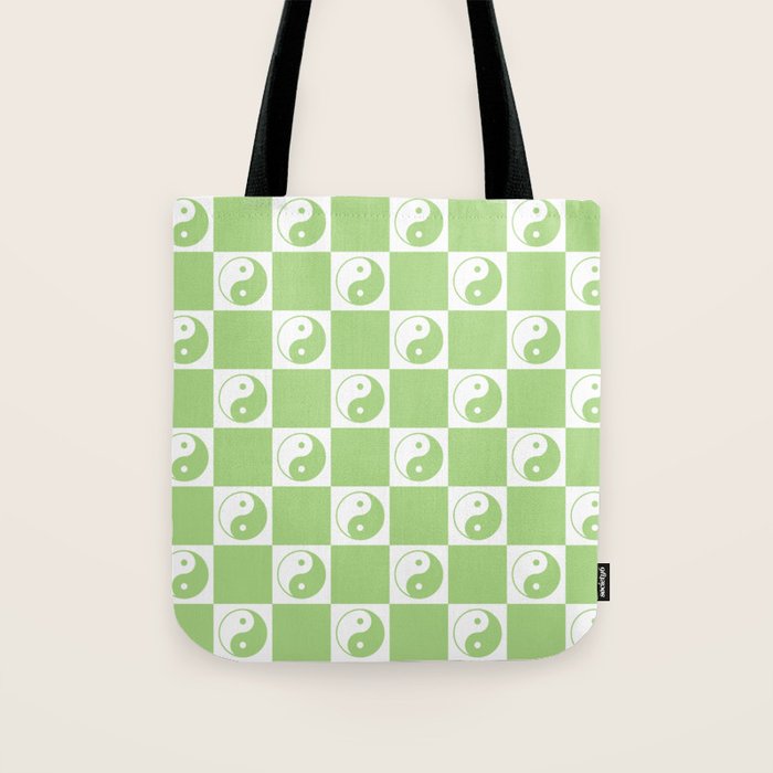 Yin Yang Checker in Green and White Tote Bag Gallery Image 1