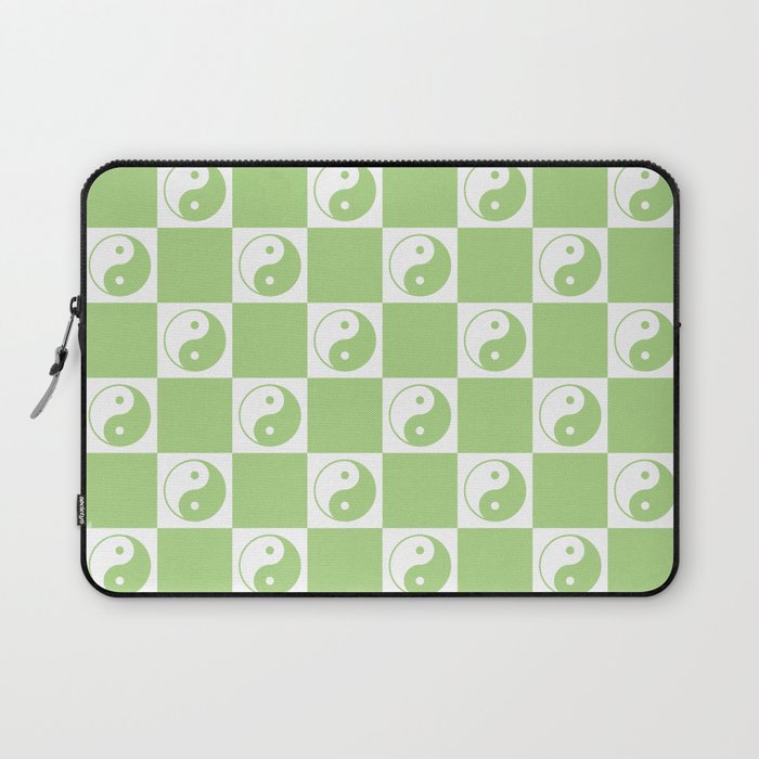 Yin Yang Checker in Green and White Laptop Sleeve Gallery Image 1