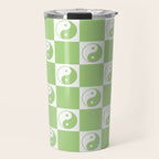 Yin Yang Checker in Green and White Travel Mug Gallery Image 1