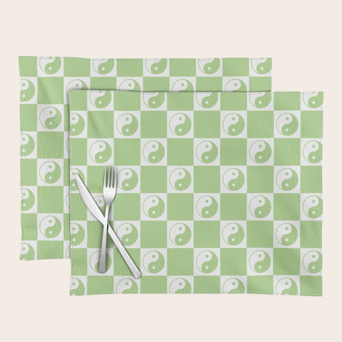 Yin Yang Checker in Green and White Placemat Gallery Image 1
