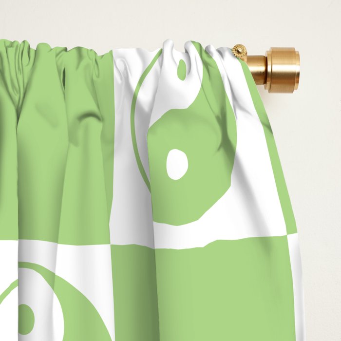 Yin Yang Checker in Green and White Window Curtain Gallery Image 2