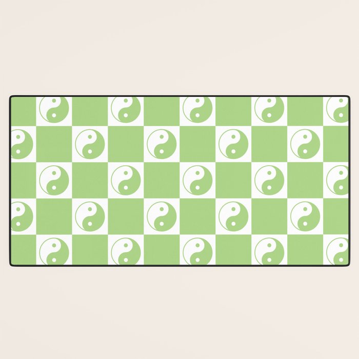 Yin Yang Checker in Green and White Desk Mat Gallery Image 3