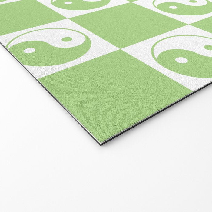 Yin Yang Checker in Green and White Welcome Mat Gallery Image 2