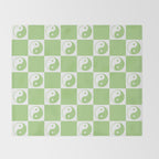Yin Yang Checker in Green and White Throw Blanket Gallery Image 2