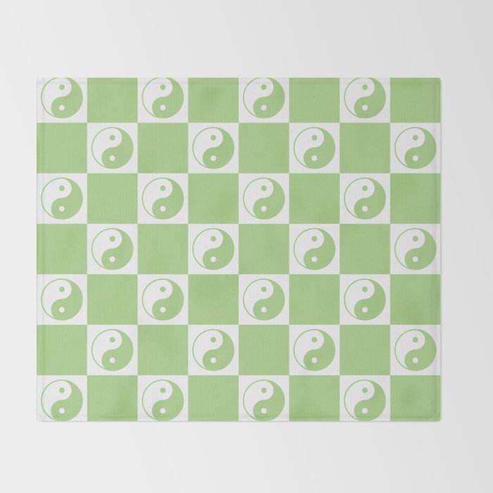 Yin Yang Checker in Green and White Throw Blanket Gallery Image 2