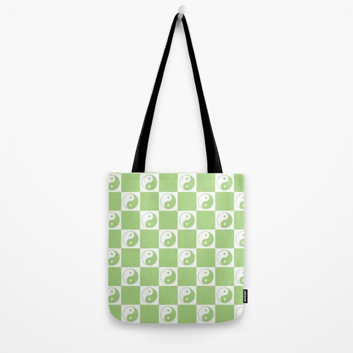Yin Yang Checker in Green and White Tote Bag Gallery Image 2