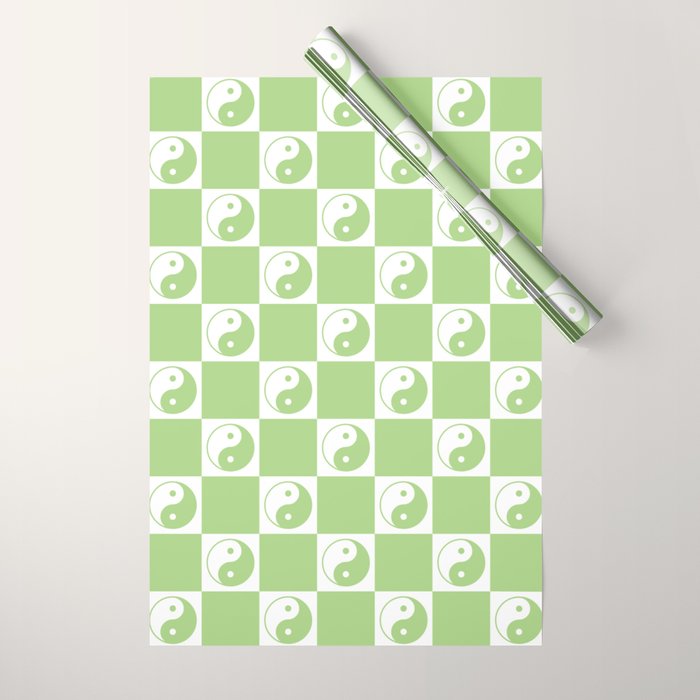 Yin Yang Checker in Green and White Wrapping Paper Gallery Image 1