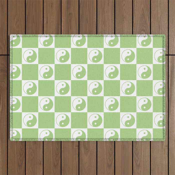 Yin Yang Checker in Green and White Outdoor Rug Gallery Image 1