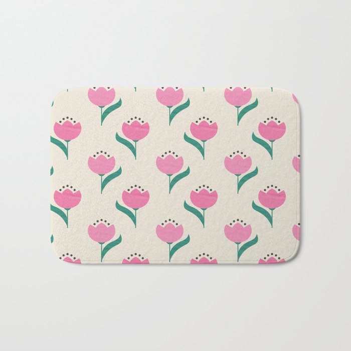 Vintage Pink Fabric Tulips  Bath Mat Gallery Image 1