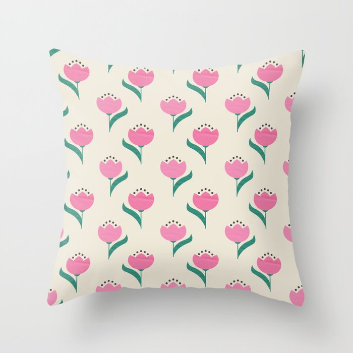 Vintage Pink Fabric Tulips  Throw Pillow Gallery Image 6