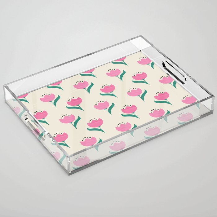Vintage Pink Fabric Tulips  Acrylic Tray Gallery Image 1