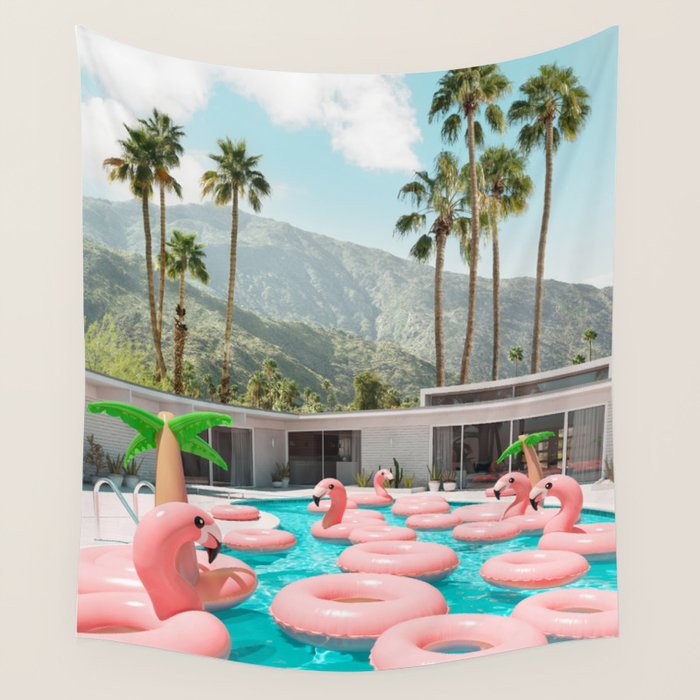 Flamingo Pool Party Wall Tapestry Gallery Image 1