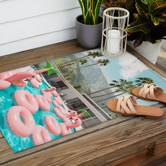 Flamingo Pool Party Outdoor Rug Gallery Image 2