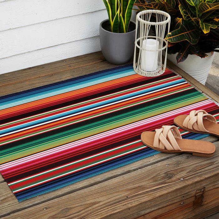 Sarape mexican blanket vibrant southwest modern serape pattern Outdoor Rug Gallery Image 2