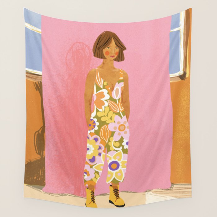 Girl who Loves Jumpsuits Wall Tapestry Gallery Image 4