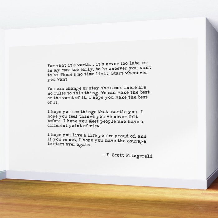 For what it's worth - F Scott Fitzgerald quote Wall Mural Gallery Image 2
