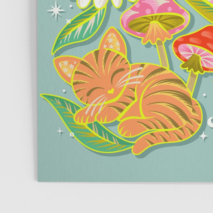 Kittens & Shrooms - Electric on Blue Poster Gallery Image 3