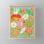 Kittens & Shrooms - Electric on Blue Mini Art Print Gallery Image 1