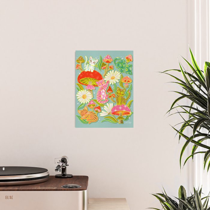 Kittens & Shrooms - Electric on Blue Poster Gallery Image 2
