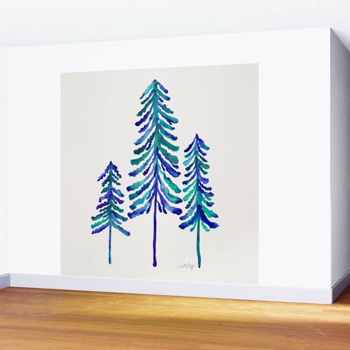 Pine Trees - Navy & Turquoise Palette Wall Mural Gallery Image 2