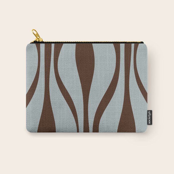Mid Century Modern Retro Lounge Minimal Ogee Pattern in Light Blue-Gray and Dark Brown Carry All Pouch Gallery Image 1