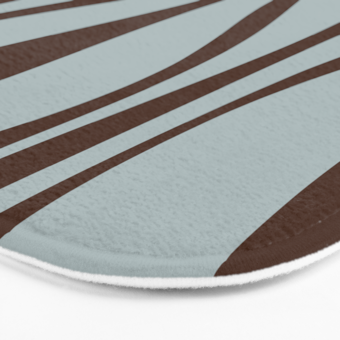 Mid Century Modern Retro Lounge Minimal Ogee Pattern in Light Blue-Gray and Dark Brown Bath Mat Gallery Image 3