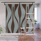 Mid Century Modern Retro Lounge Minimal Ogee Pattern in Light Blue-Gray and Dark Brown Wall Mural Gallery Image 1