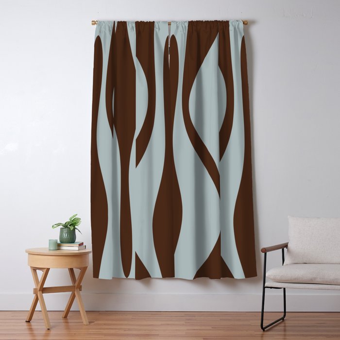 Mid Century Modern Retro Lounge Minimal Ogee Pattern in Light Blue-Gray and Dark Brown Window Curtain Gallery Image 1