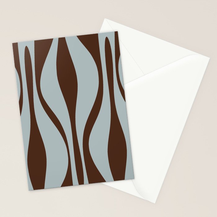 Mid Century Modern Retro Lounge Minimal Ogee Pattern in Light Blue-Gray and Dark Brown Stationery Card Gallery Image 2
