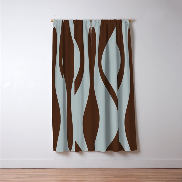 Mid Century Modern Retro Lounge Minimal Ogee Pattern in Light Blue-Gray and Dark Brown Window Curtain Gallery Image 3